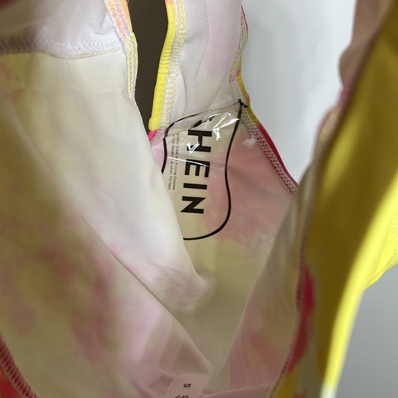 Shein small yellow and pink tie dye bikini NWOT still has sanitary liner - Picture 3 of 3